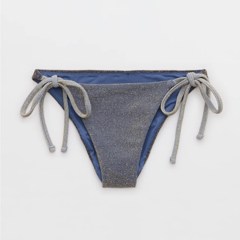 NWT Aerie Navy Sparkle Cheekiest Tie Bikini Bottom